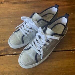 Boden Silver Glitter "Flat Form" Sneakers Lace-Up Shoes size 38 Nwob New